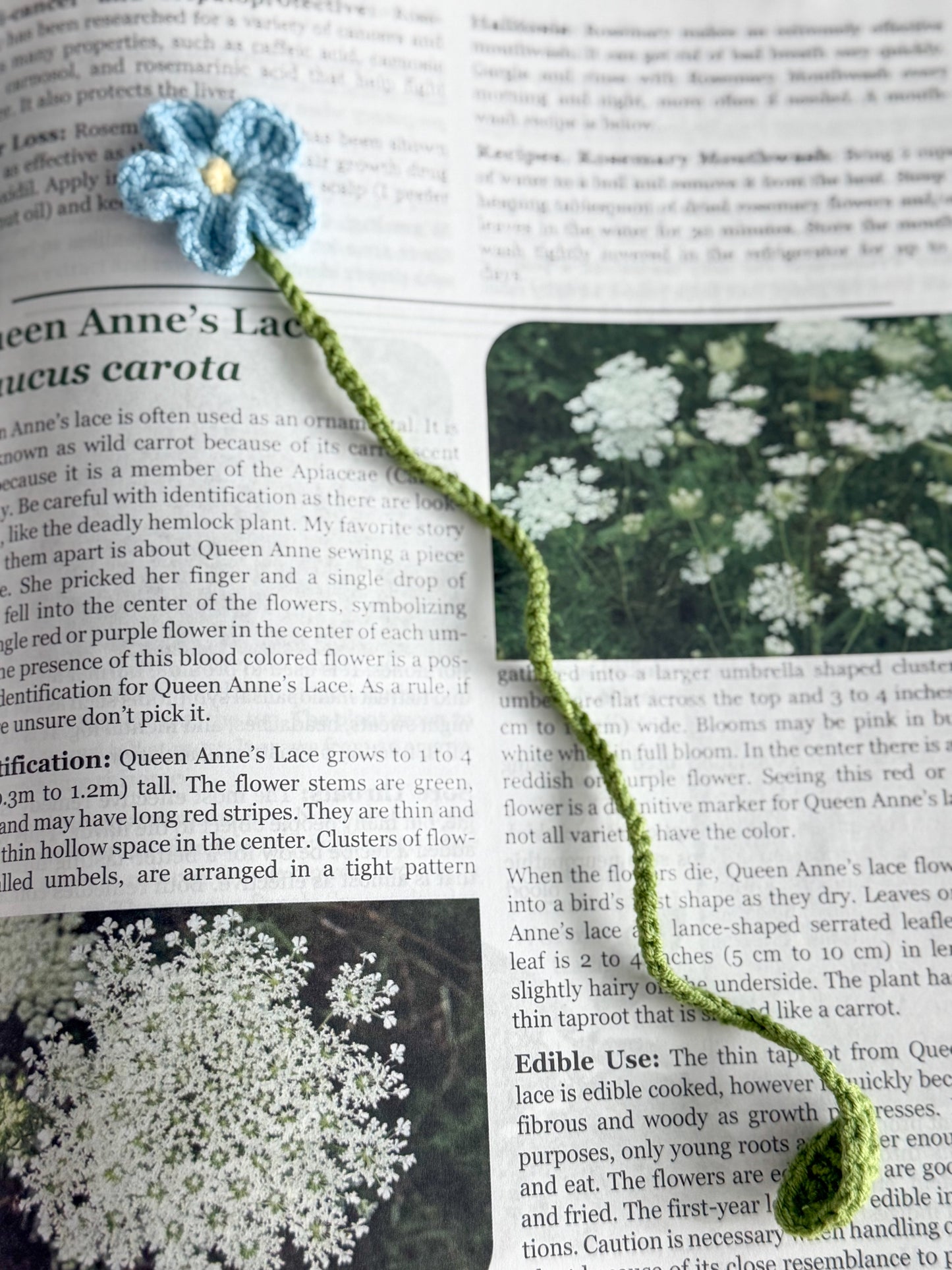Dainty Crochet Bookmark "Blue Flax"