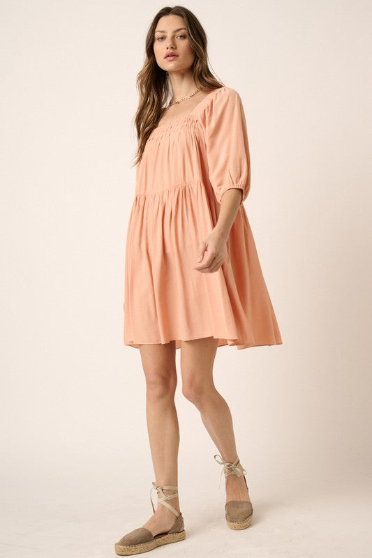 Pintuck Detail Tie Back Mini Dress For Women – Chic and Trendy Mini Dress with Playful Tie Back and Textured Pintuck Design