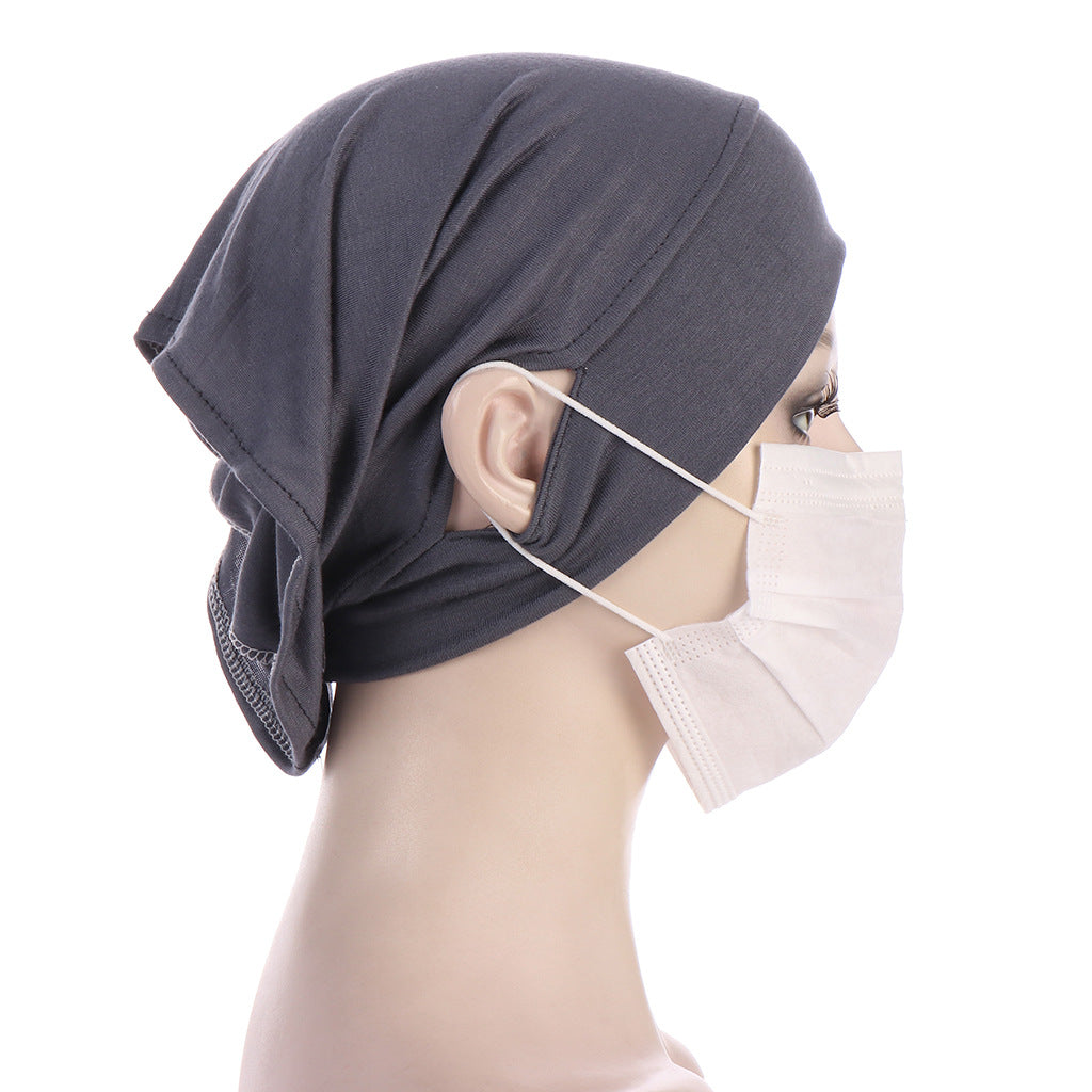 NEW Soft Cotton Hijab Breathable Turban Tie Under Scarf Elegant Ear Hole Stretch Inner Hijabs Lightweight Turban Round Front Under Hijab Caps Female Turban Bonnet