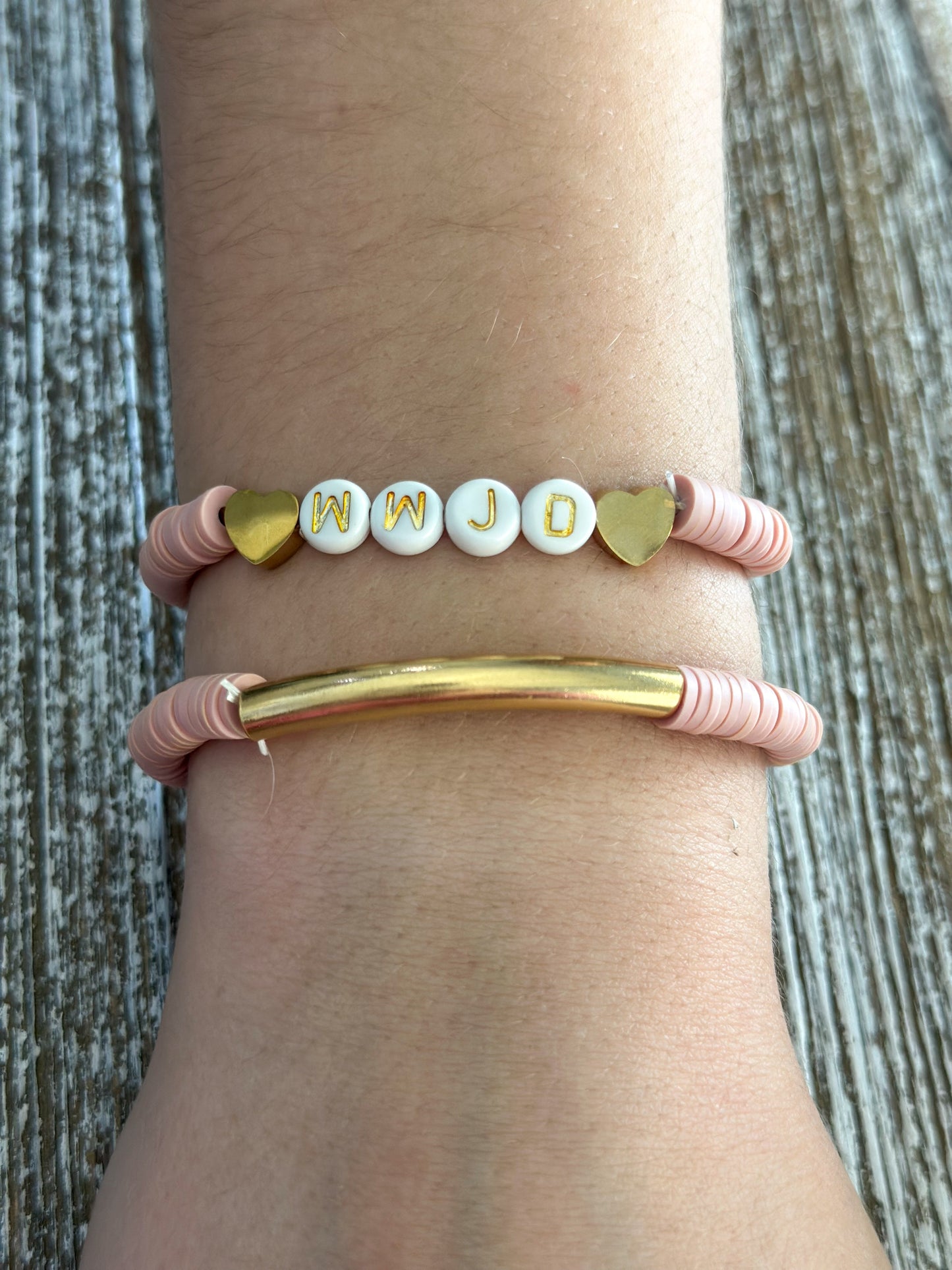 Heishi Bracelet Set "WWJD" Vintage Rose