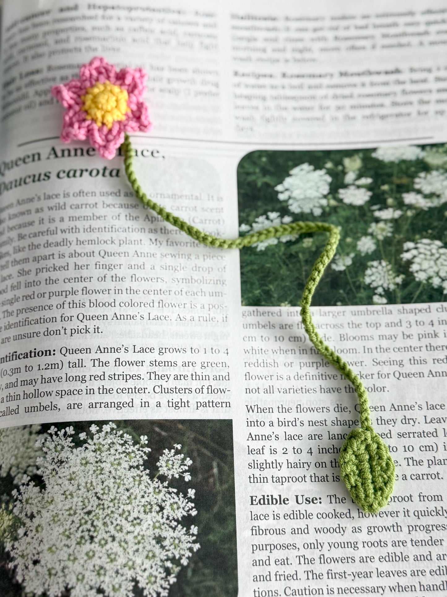 Dainty Crochet Bookmark "Pink & Yellow Flower"