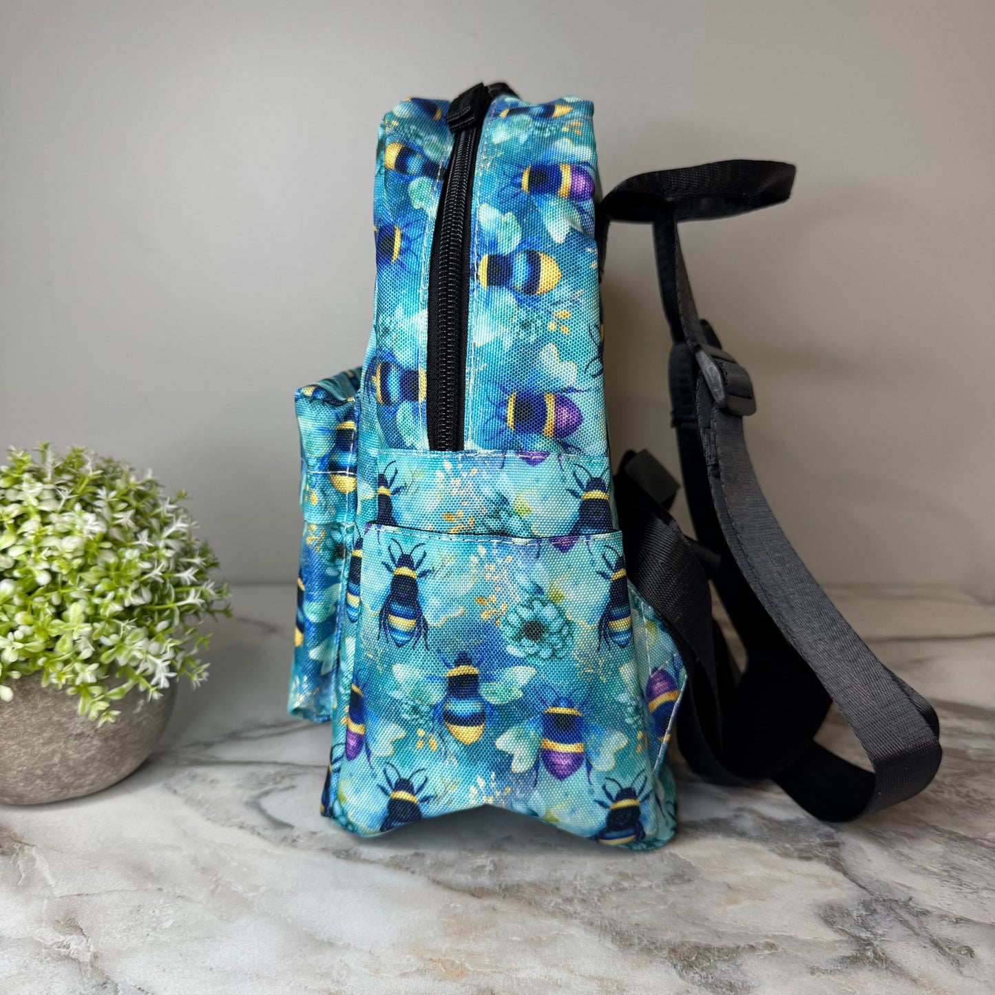 Mini Backpack - Teal Floral Bee