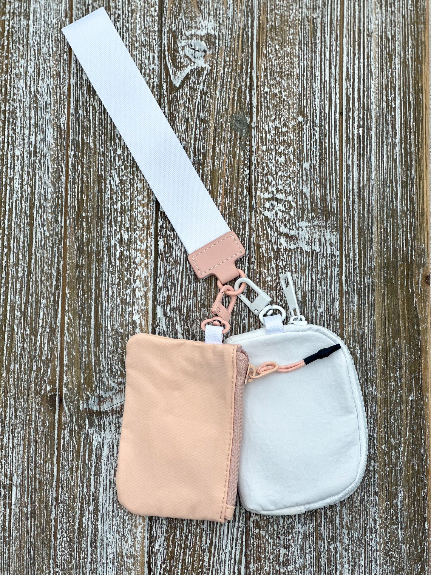 Dana's Dual Pouch Wristlet Keychain "Coral-White"