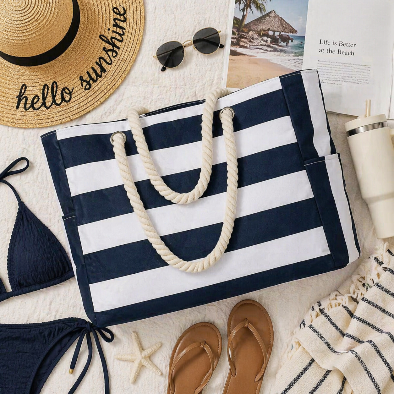 Ready to Ship | The Dana - Navy Beach Bag