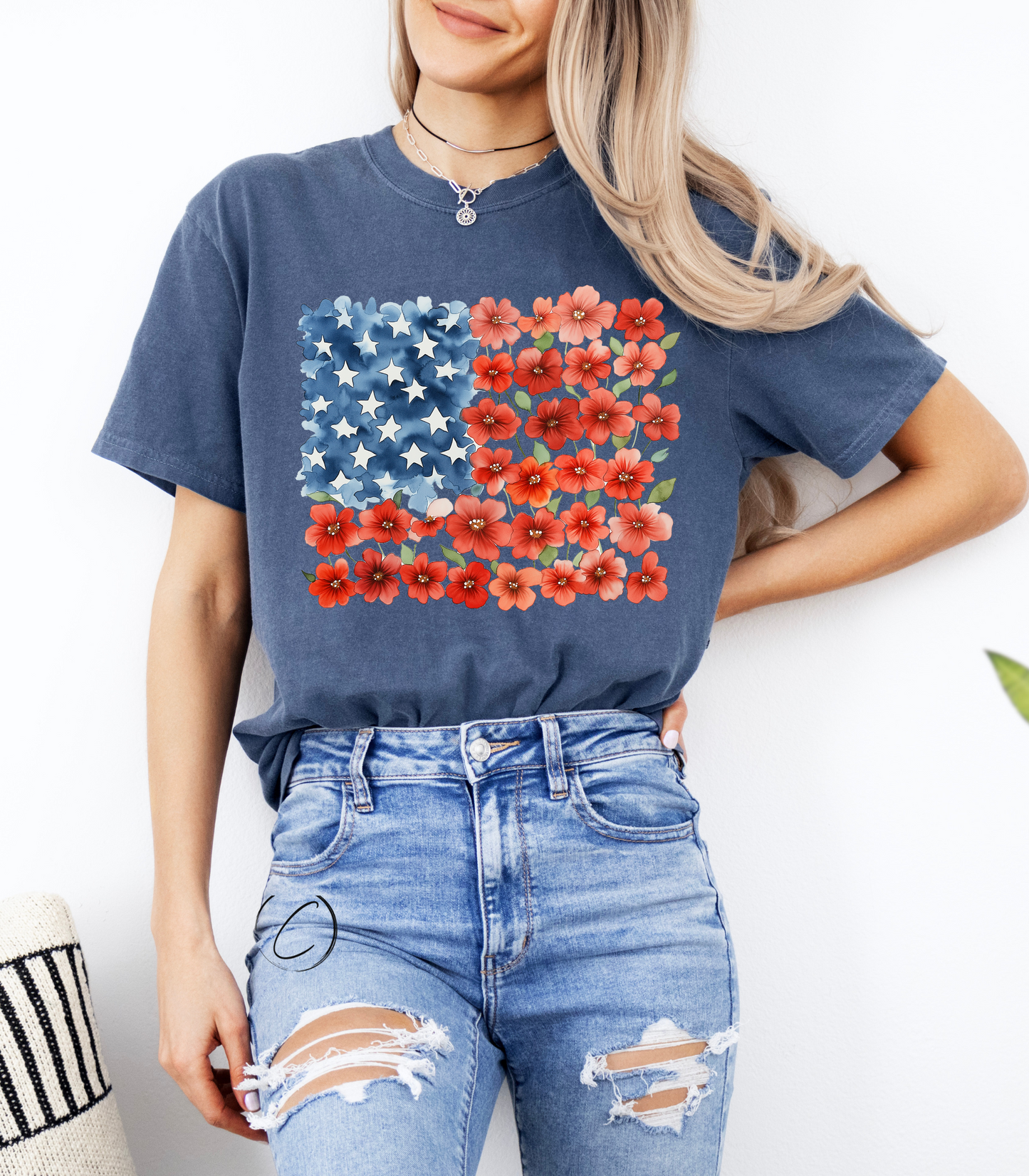 Floral Brushstroke American Flag Graphic Tee