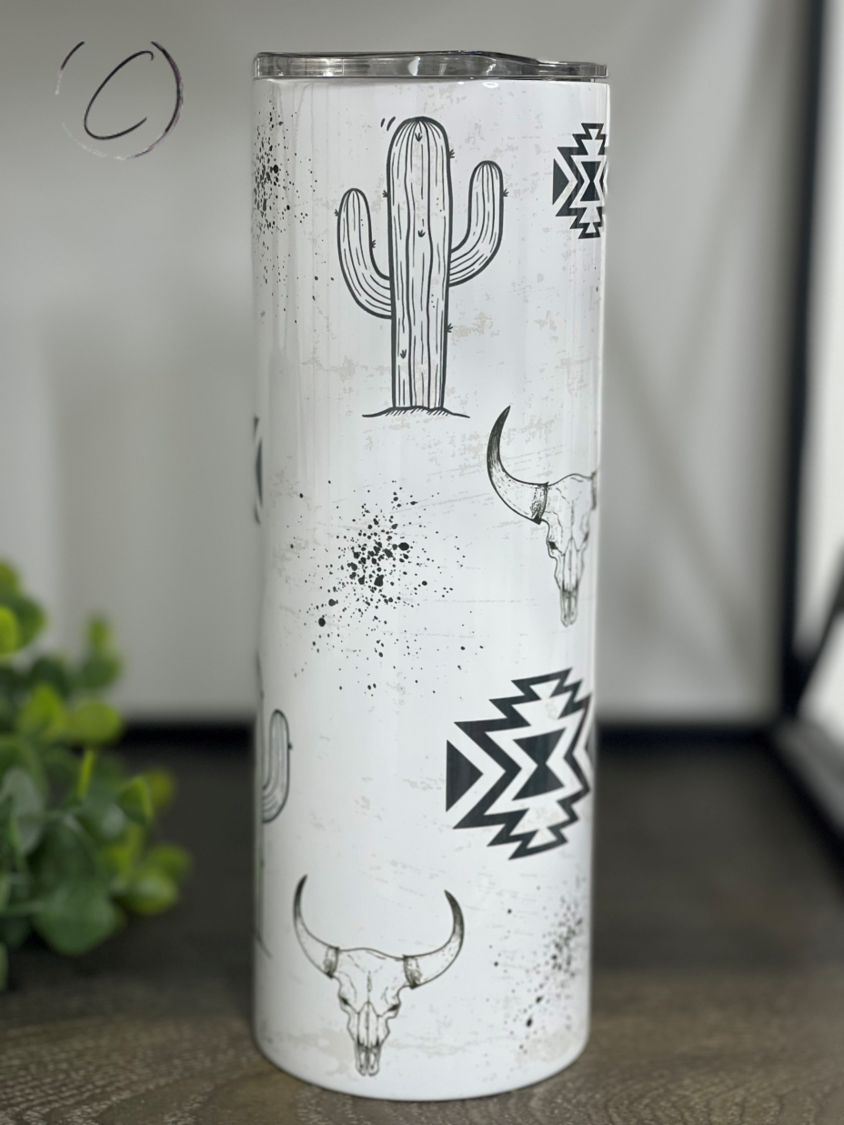 Desert Aztec Bull Skull 20oz Skinny Tumbler