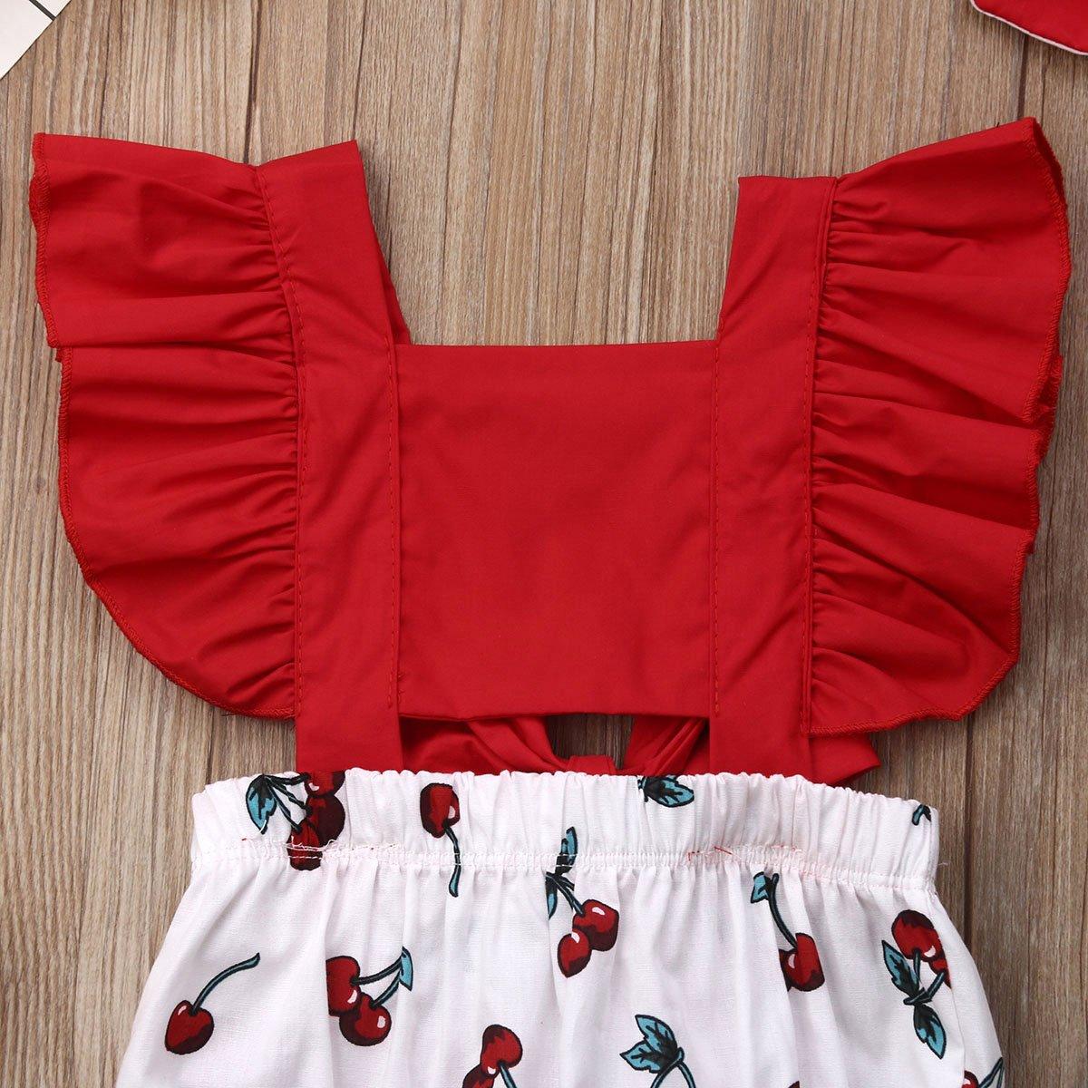 Newborn Baby Girl Clothes Ruffle Backless Cherry Romper Headband Outfit Baby Girl Summer Clothes In Modern New Style