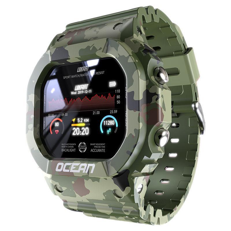 Military Ocean Army Smart Watch For Menand Woman For Fitness and Sport With Tracker Blood Pressure Message Push Heart Rate Monitor and Clock Smartwatc For Android