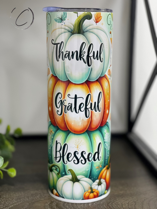 Thankful, Grateful, Blessed Stack 20oz Skinny Tumbler
