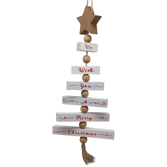 Wood Traditional Christmas Tree Shaped Wall Sign - White