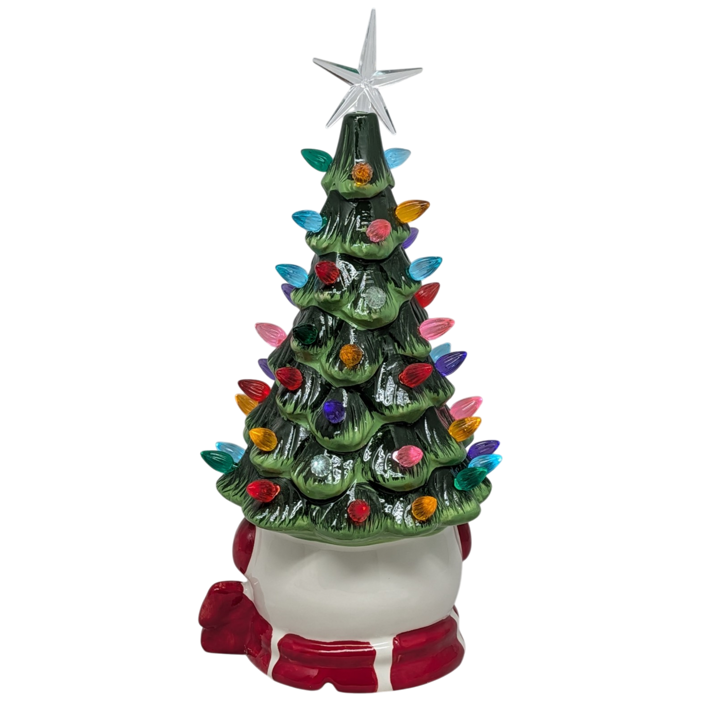 Snowman Ceramic Christmas Tree Lighted With Timer
