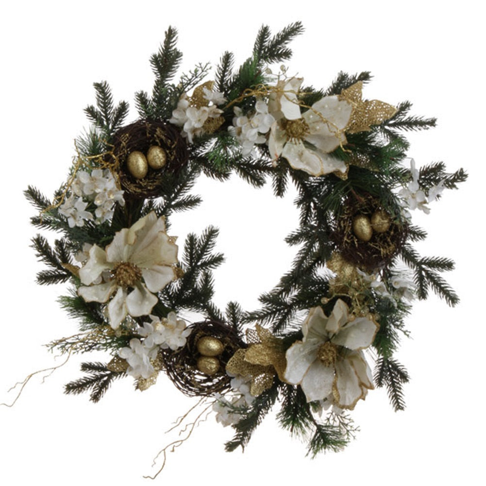 Iced Magnolia Wreath - 22 Inch