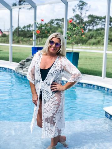"Boho Babe" White Swim Cover/Kimono