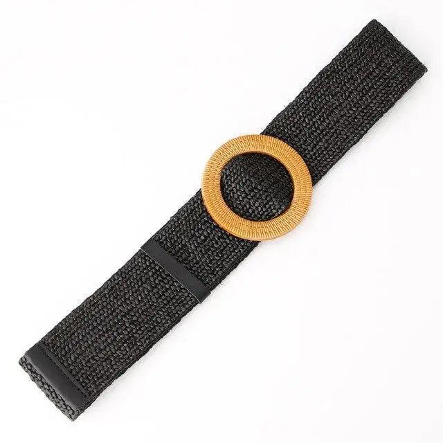 Charming Women Waist Belt Classic Round Wooden Buckle Casual Design Dress Women Buckle Waist Dress Band