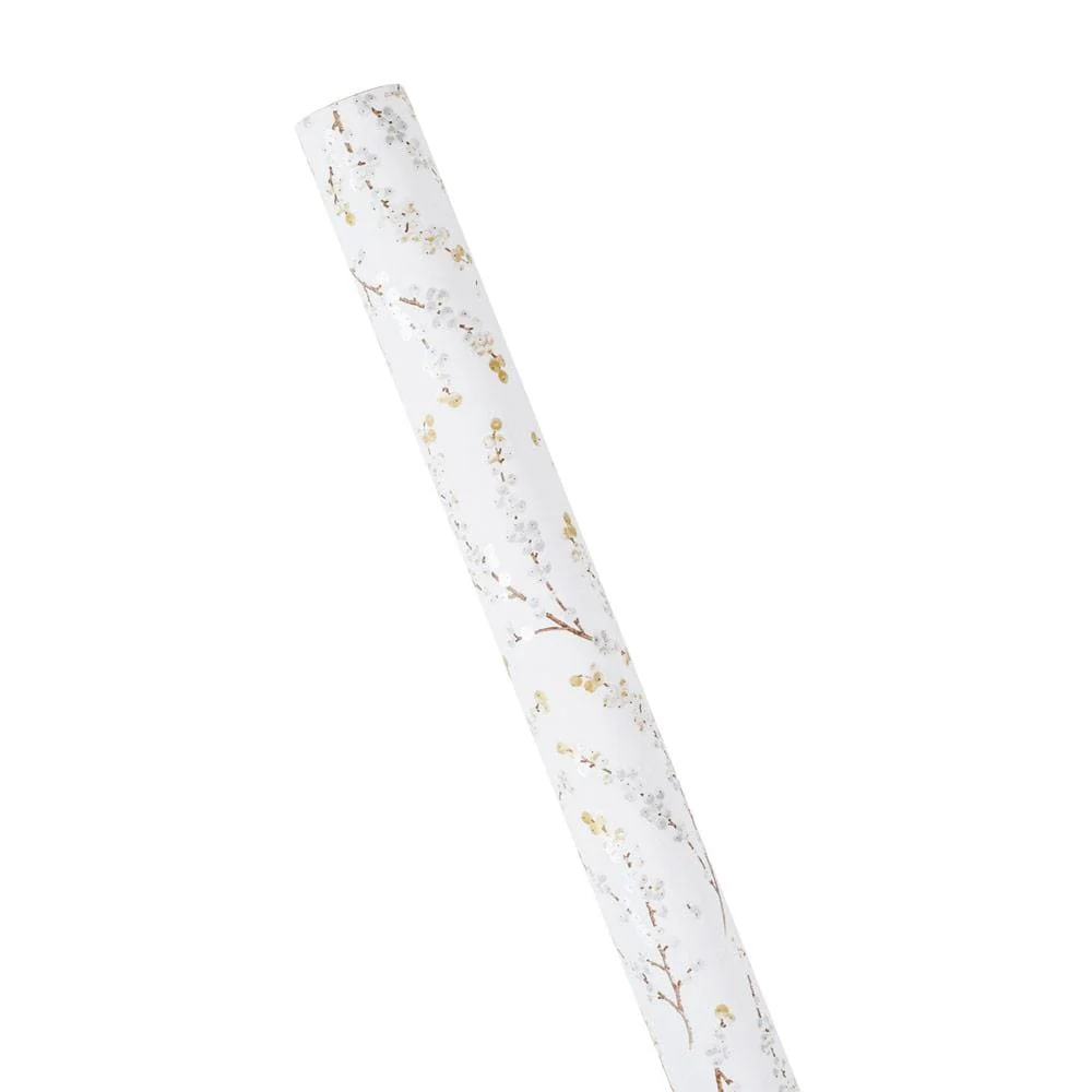 White & Silver Berry Branches Gift Wrapping Paper - 30" x 8' Roll