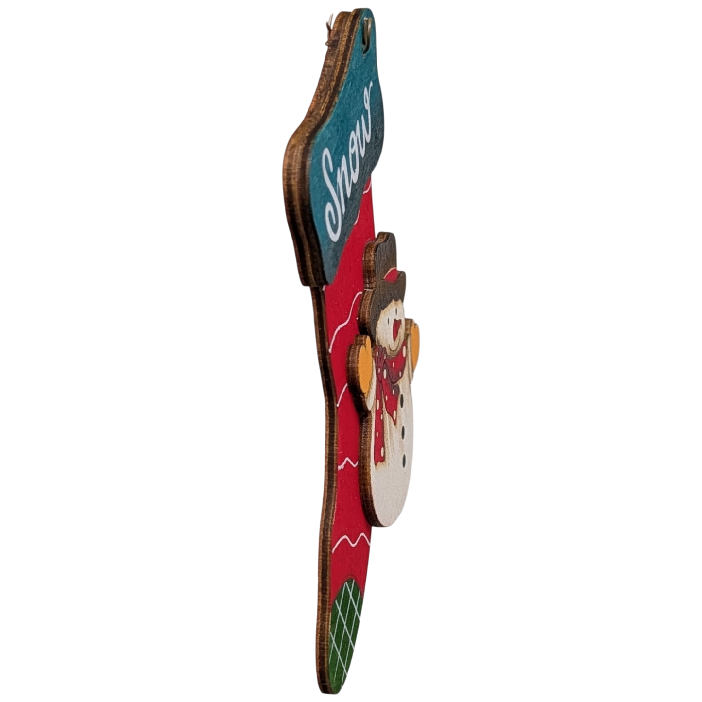 Snowdrift's Stocking Magic: Hand-Painted Plywood Ornament