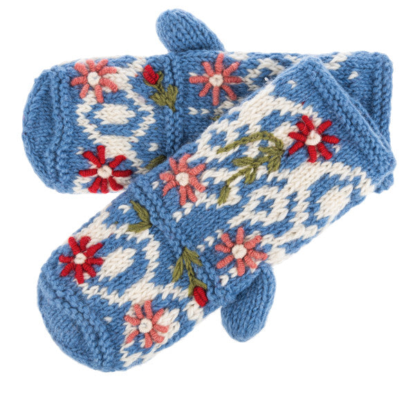 Cozy Embroidered Wool Mitten -