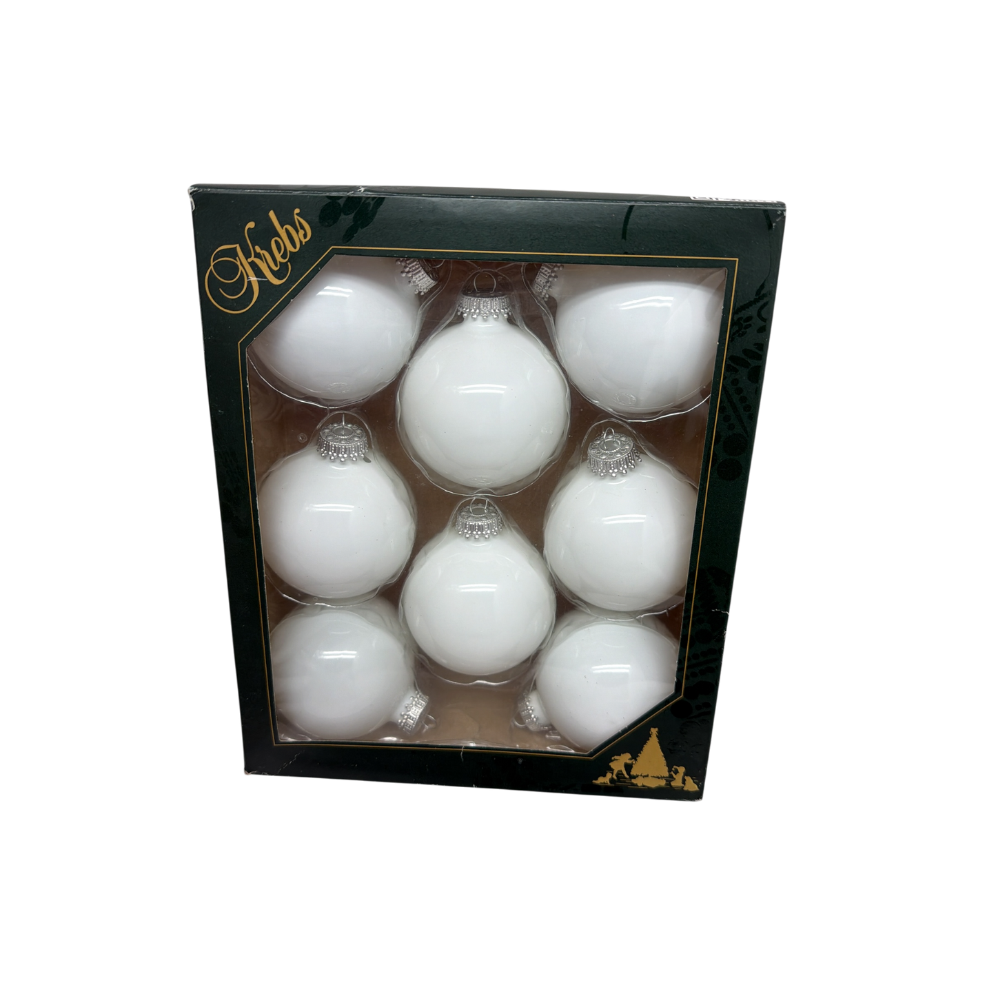 Porcelain White 2 5/8" Silver Crown Glass Ball - 8 Piece Set