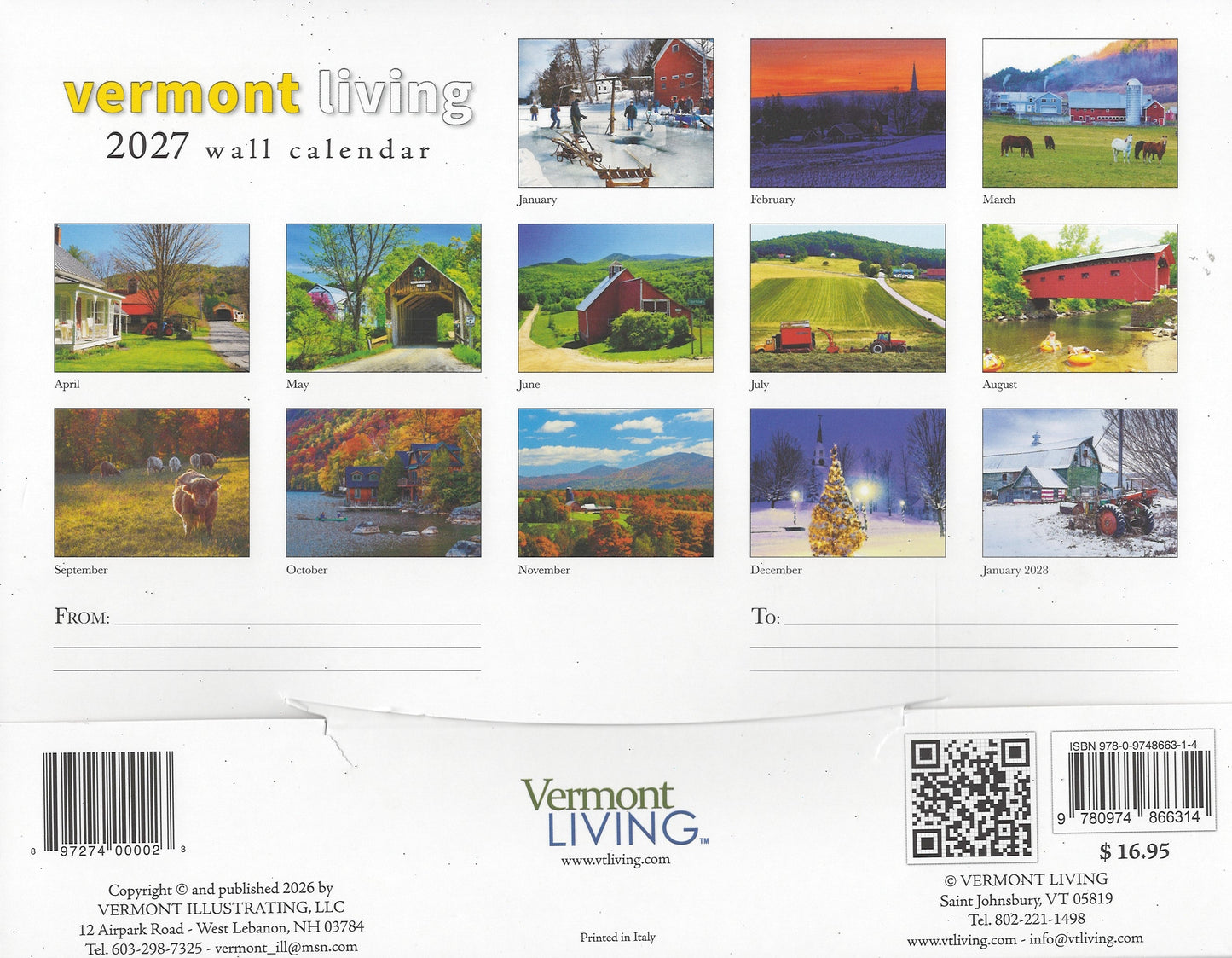 2027 Vermont Living Wall Calendar