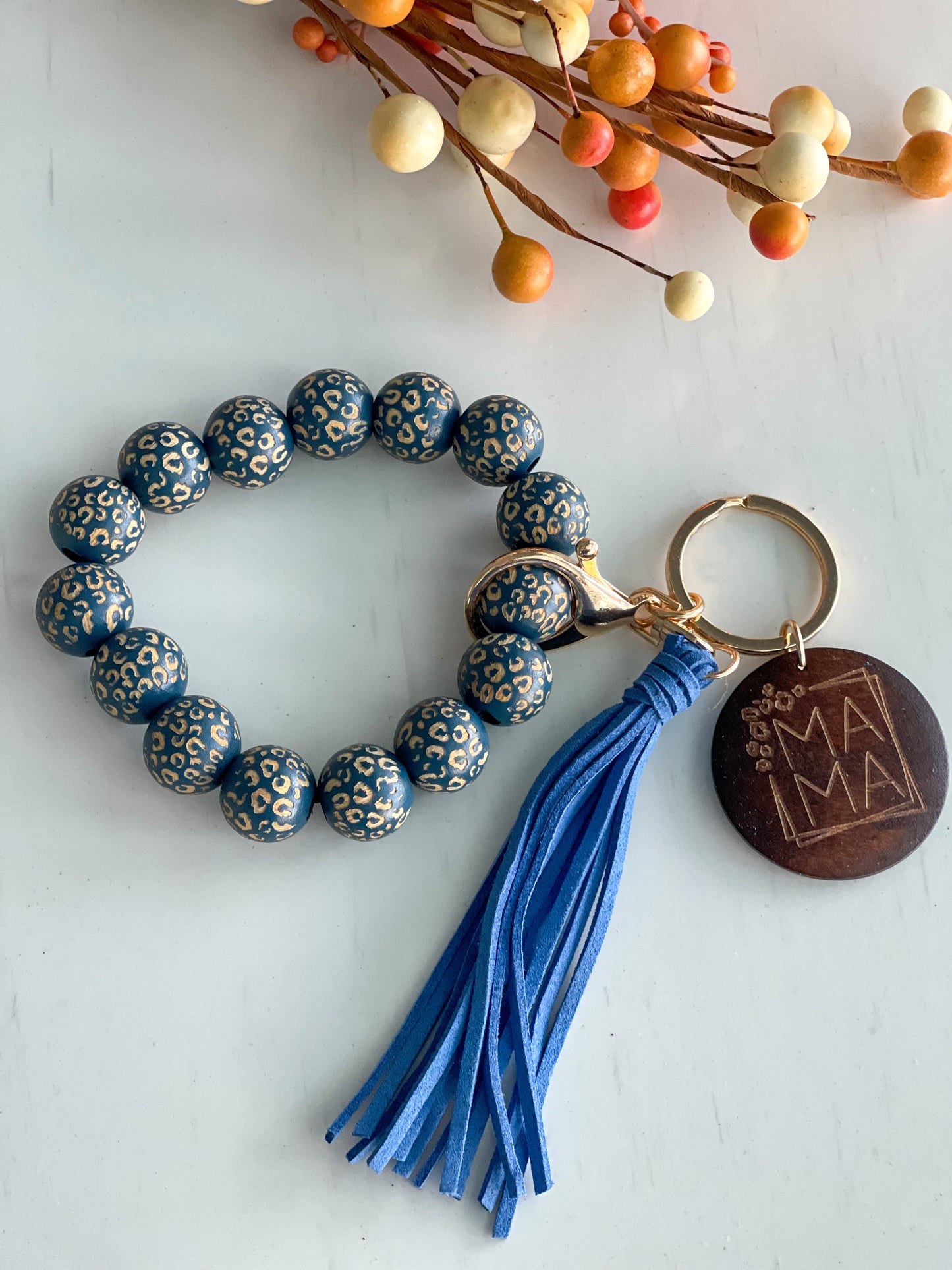Mama Wristlet Keychain "Blue Leopard"