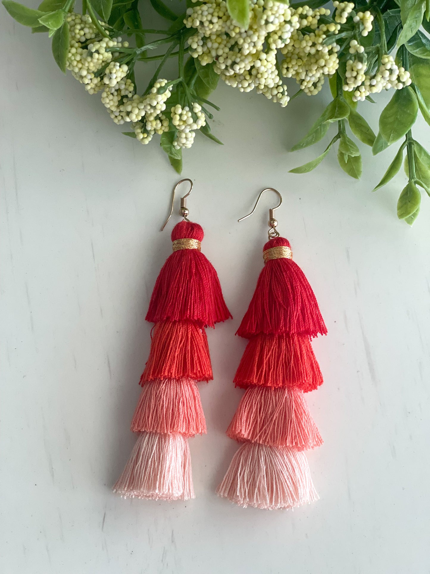 Free Fall Tassel Earrings "Reds"
