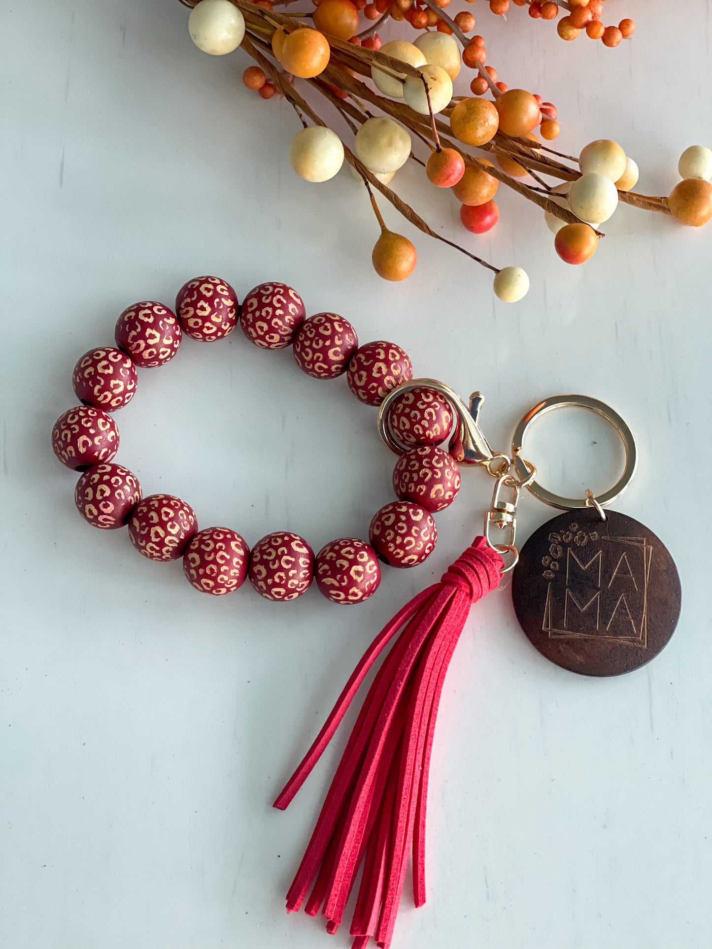 Mama Wristlet Keychain "Red Leopard"