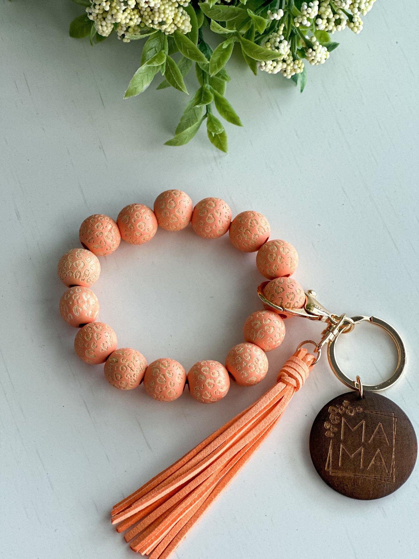 Mama Wristlet Keychain "Peach Leopard"