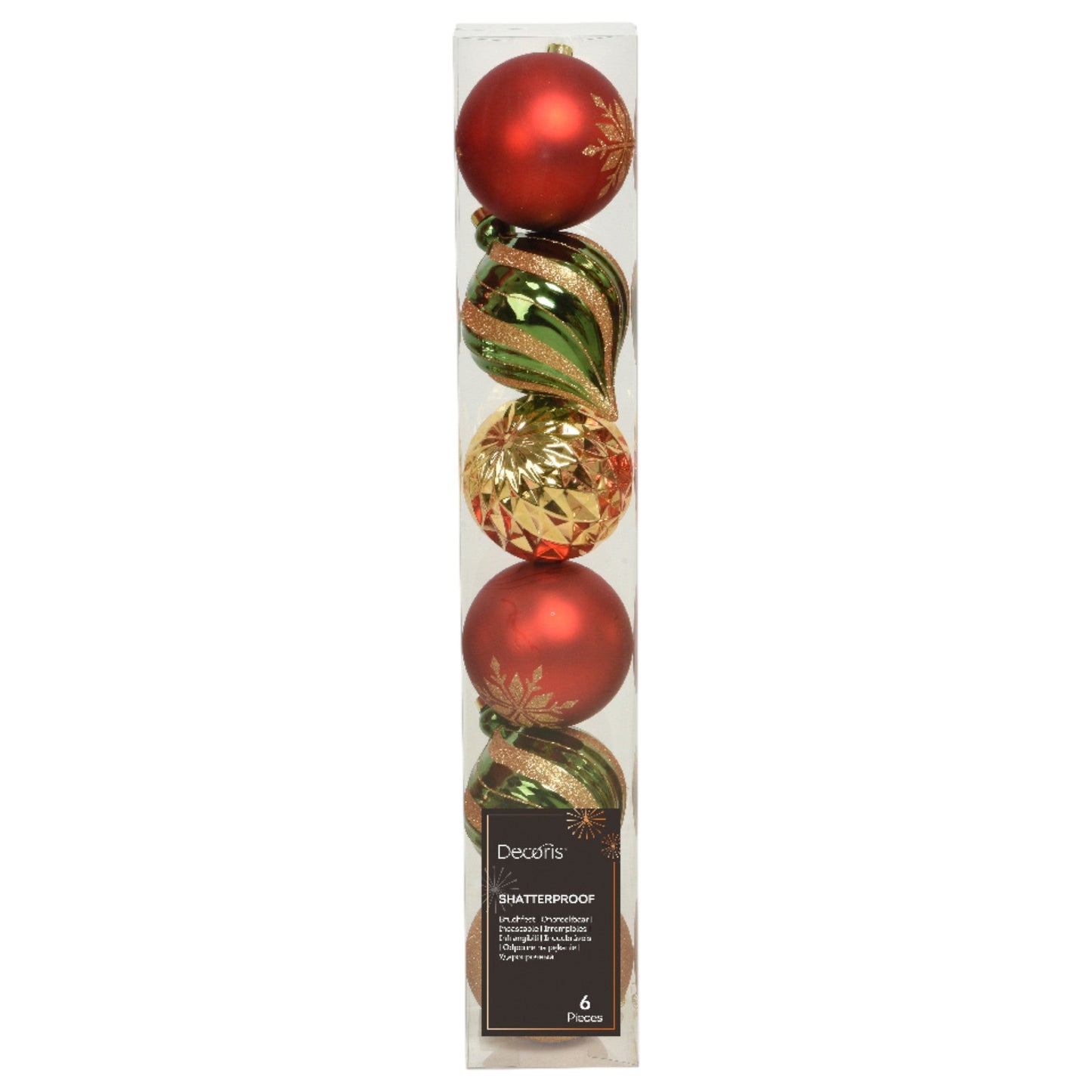Vibrant Red Gold and Green Shatterproof Oversize Ornament Set