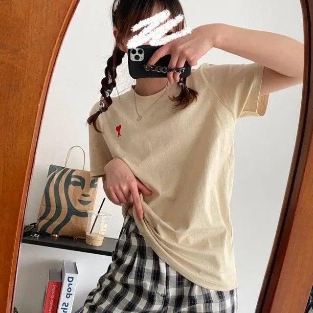 Modern Summer New Hearts A Love Embroidered Simple Design Masculine Fashion Short Sleeve T-Shirt Men's T-Shirt Men's Short Sleeve Tees Cotton T-Shirts for Men