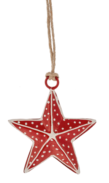 Mini Metal Star Ornament - Red With White Dots