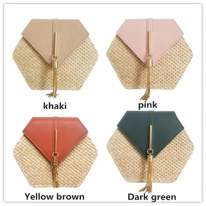 New Famous Mulit Style Straw+leather Handba For Women And Girls New Fashion Summer Bag Handmade Woven Beach Circle Shoulder Bag