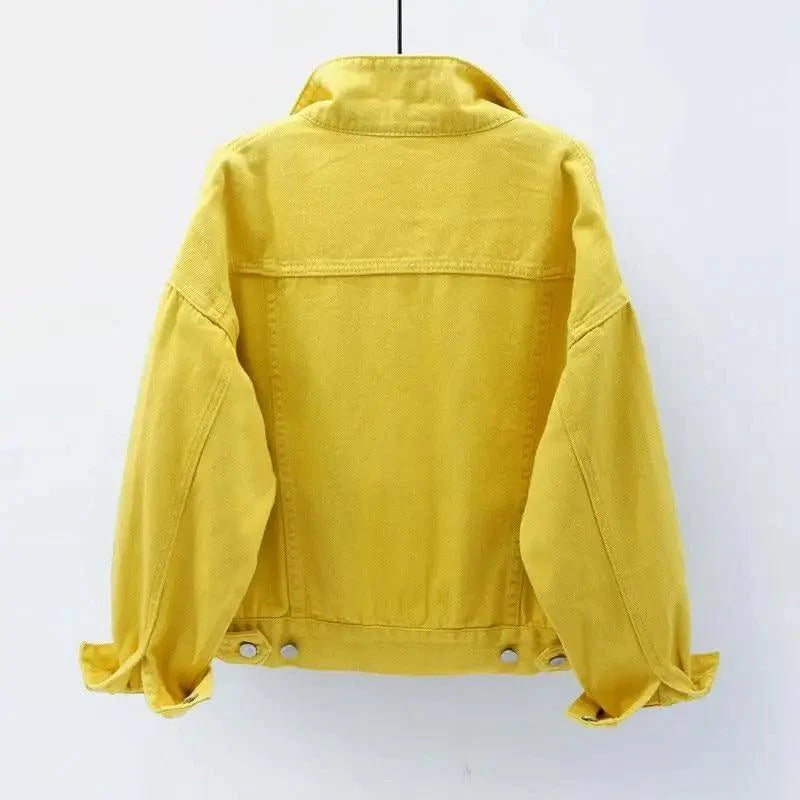 New Stunning Women's Plus Size Denim Jacket Spring Autumn Short Coat Pink Jean Jackets Casual Tops Purple Yellow White Loose Outerwear