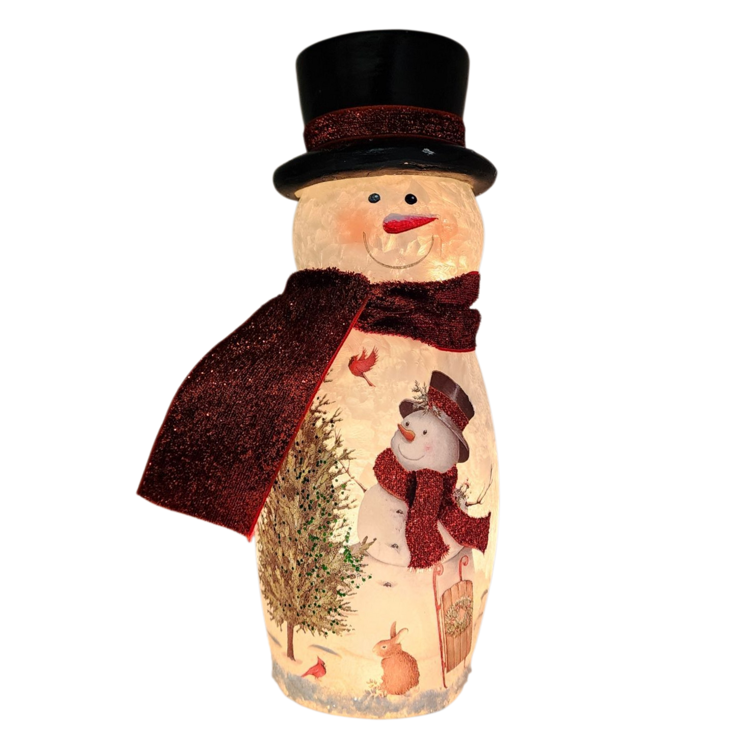 Lighted Glass Vase - Delightful Snowman -9 Inches tall
