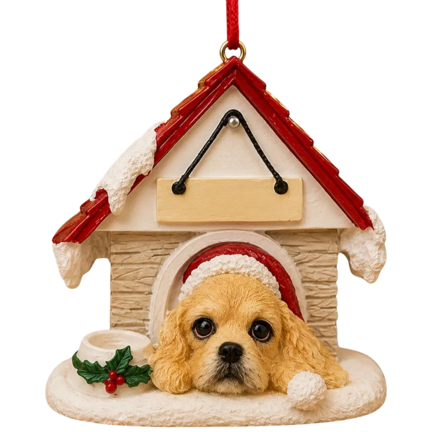 Ceramic Doghouse Ornament - Cocker Spaniel - Blonde