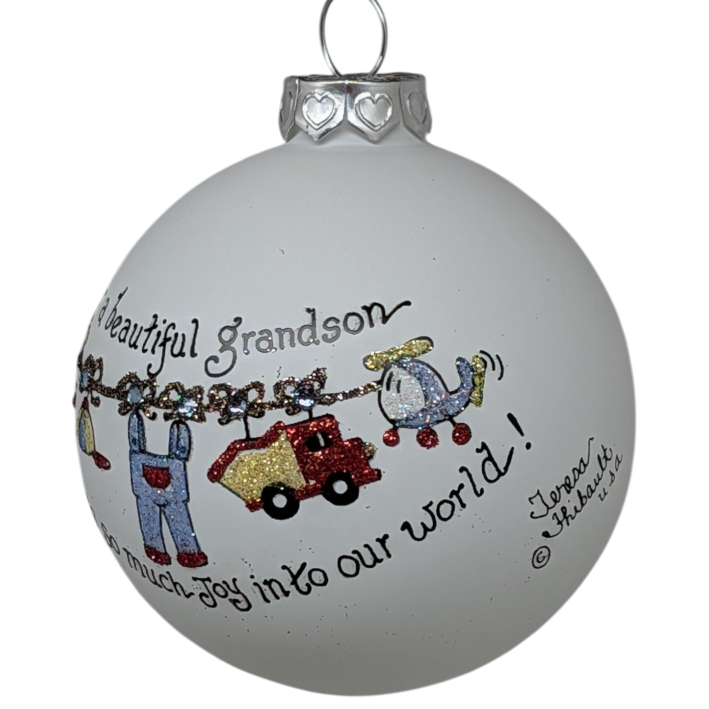 Christmas Keepsake Glass Ornament - For a Beautiful Grandson