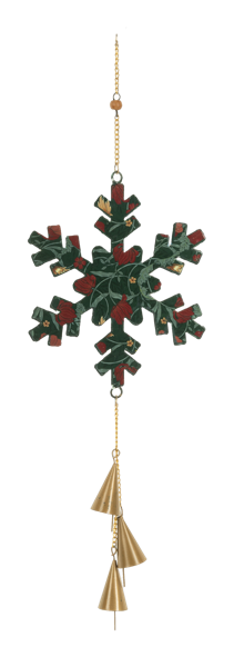 Oversized Snowflake Bell Ornament - Deep Forest Green with Burgundy Accents