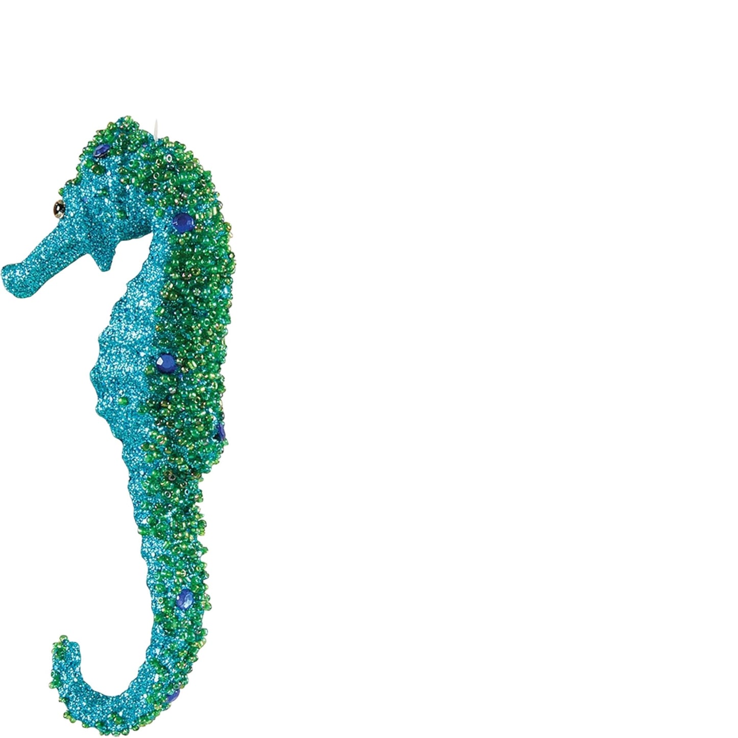 Teal Glitter Seahorse Ornament