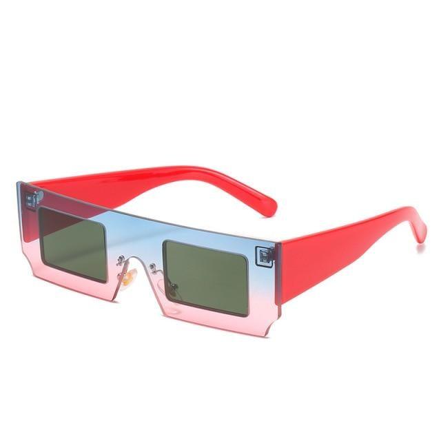 Rectangle Sunglasses for Women Retro Trendy Fashion Glasses Oval Lenses Narrow Thin Square Frame with UV400 Protection Decent Contrast Color Slice Box Style Glasses In Ocean Color Sunglasses For Men & Women