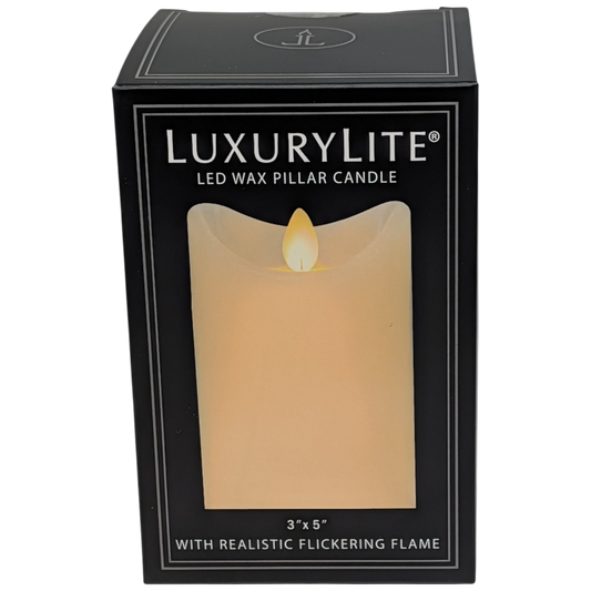 Wax LED Pillar Candle with Moving Flame - 3x5 - Ivory