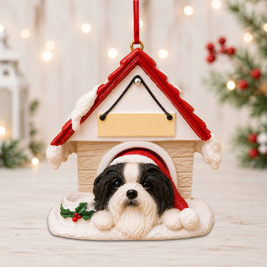 Ceramic Doghouse Ornament - Shih-Tzu Black