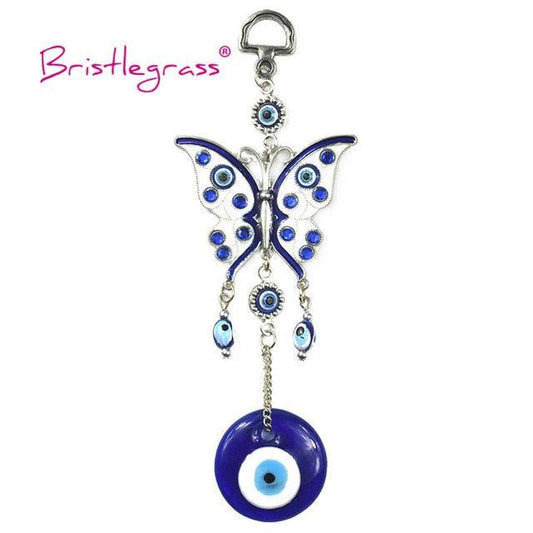Turkish Blue Evil Eye Rhinestone Butterfly Amulet with Blue Rhinestone Car Charm Rear View Mirror Wall Hanging Protection Lucky Charms Wall Hanging Pendant Protection Home Decor Blessing Gift