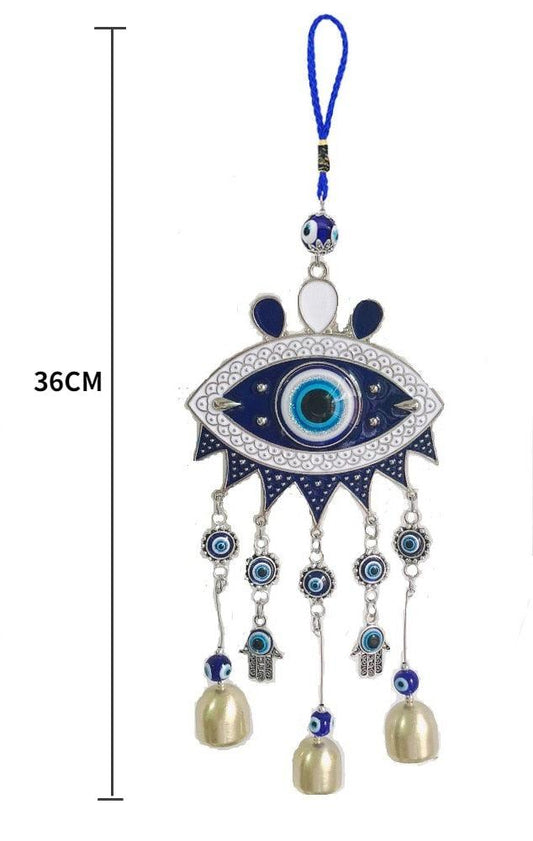 Turkish Lucky Sun Moon & Star Ornament With Hanging Evil Eye & Bell Sign Of Protection Blue Eyes Home Accessories Decoration Wind Chimes Bells Glazed Wall Pendants Decorative Items & Accessories Car Ornaments For Rear View Mirror