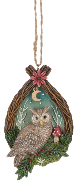 Woodland Owl in Twig Wreath Ornaments