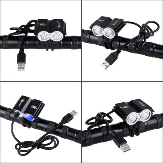 USB Waterproof Bike Light LED Front Bicycle Headlight Dual Lamps Super Bright LED Cycling Bike Light Front Headlight 4 Modes Bikelight Headlamp Rechargeable USB Led Lamp 8000LM