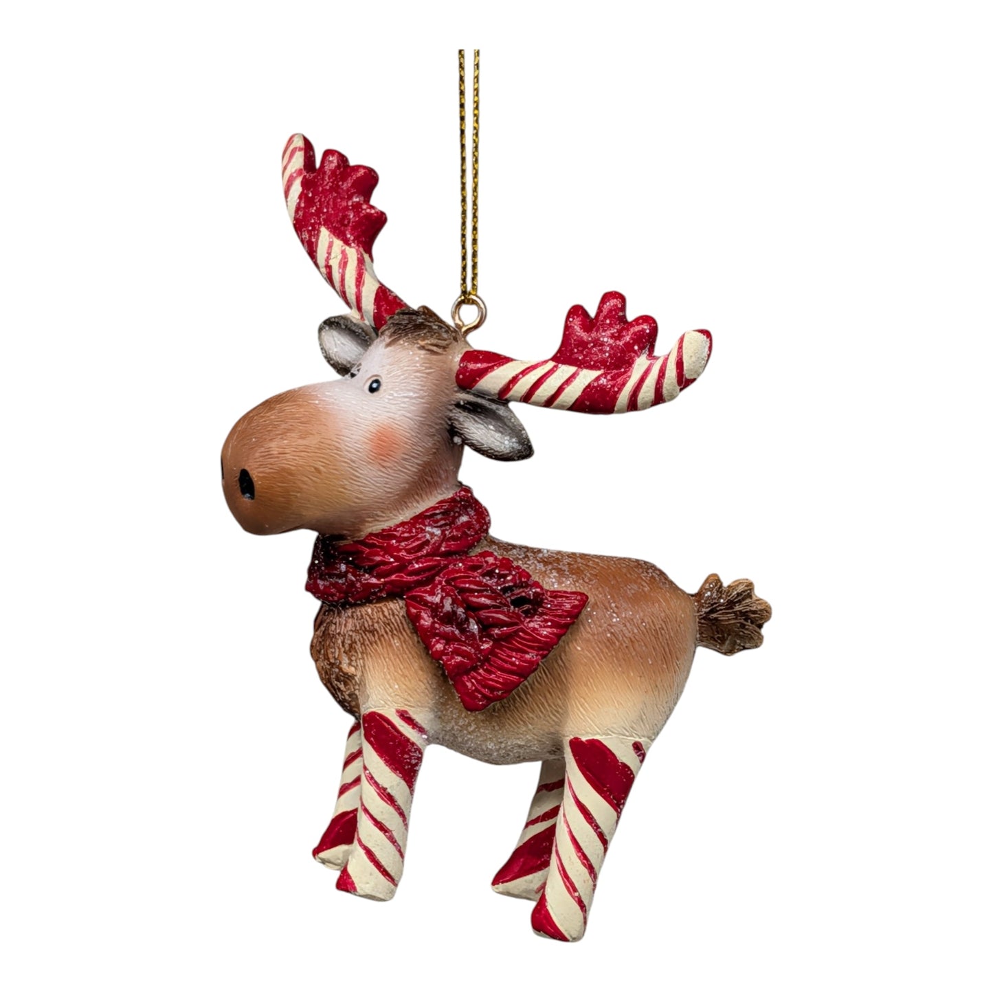 Candy Cane Standing Moose Ornament
