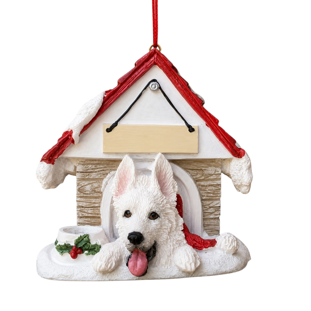 Ceramic Doghouse Ornament - German Shepherd White