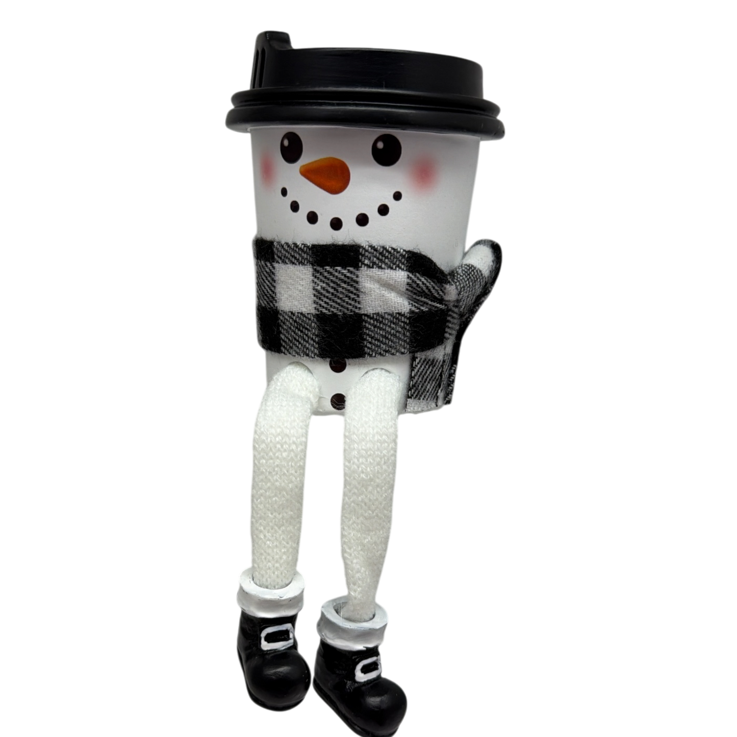 Cup of Cheer Snowmen Shelfsitters -Black and White Scarf