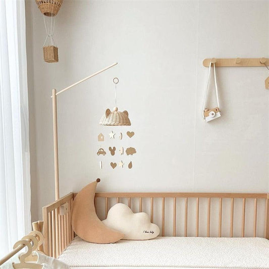Wind Chime With Wooden Pendant Kids Room Decoration Wall Hanging Ornaments Clouds and Stars Sooth Pendant Toy Nursery Decoration Gift for Newborn Boys and Girls