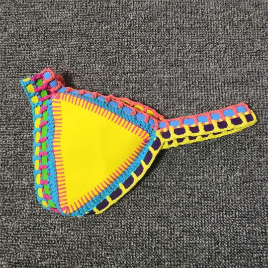 Women Bikini Set Swimwear Beachwear Low Waist Handmade Knit Swimsuit Female Bathing Suit Swimming Suit Women's Halter Sliding Triangle Bikini Sets Charming Tie Side Bathing Suit