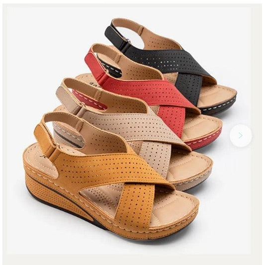 Women Sandals New Summer Shoes Woman Sewing Hollow Out Casual Leather Comfortable Retro Sandals Cutout Leather Crisscross Open Toe Women Casual Summer Platform Walking Shoes